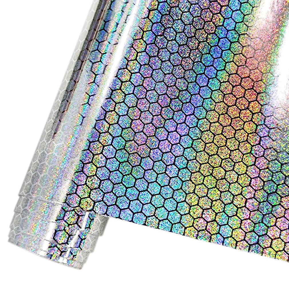 Шестиугольная печать голографическое зеркало искусственная искусственная кожа синтетический лазерный кожаный рулон ткани для самостоятельного изготовления серег 30x135cm Изображение 2