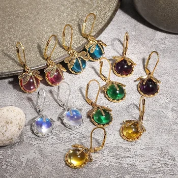 Винтажные бронзовые серьги-стрекозы, Модные золотые серьги с металлической резьбой, инкрустированные разноцветным лунным камнем, женские серьги-капли 1