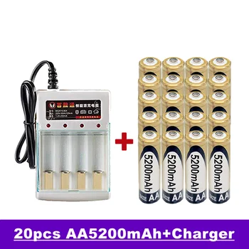 AA batterie rechargeable Nimh, 1,2V 5200mah, pour télécommande, réveil, MP3, etc., à vendre avec chargeur 2