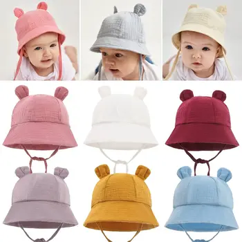 Мягкая хлопковая детская солнцезащитная шапочка С ушками, Милый кролик, Летняя панама для новорожденных мальчиков и девочек от 0 до 12 месяцев 1