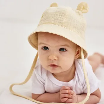 Мягкая хлопковая детская солнцезащитная шапочка С ушками, Милый кролик, Летняя панама для новорожденных мальчиков и девочек от 0 до 12 месяцев 2