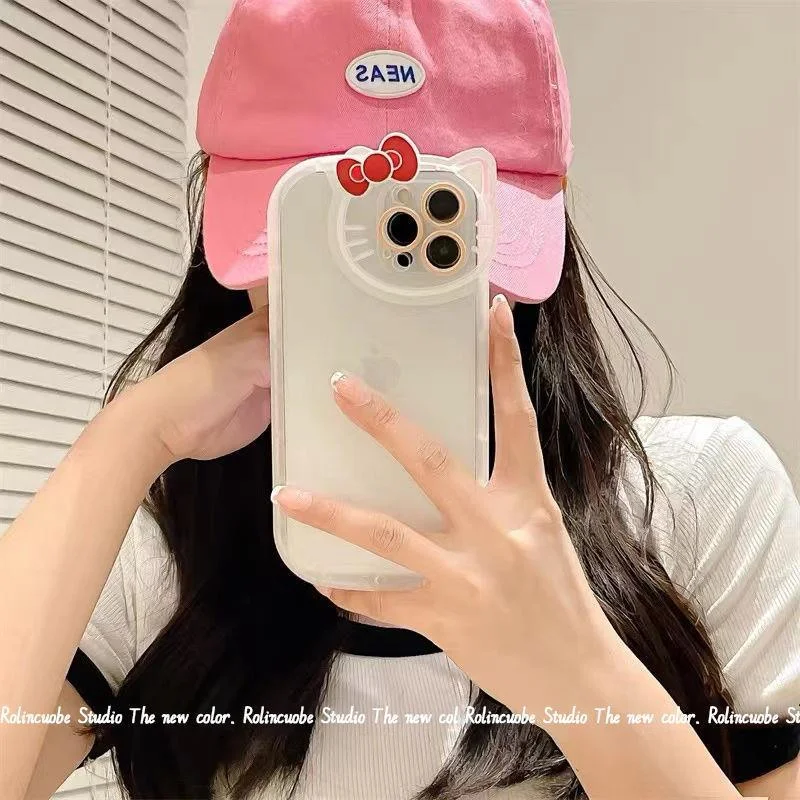 Sanrio Hello Kitty Прозрачный Чехол Для Телефона iPhone 14 13 12 11 Pro Max X XR XS 7 8 Plus Силиконовый Бампер Прозрачная Мягкая Задняя Крышка Изображение 1