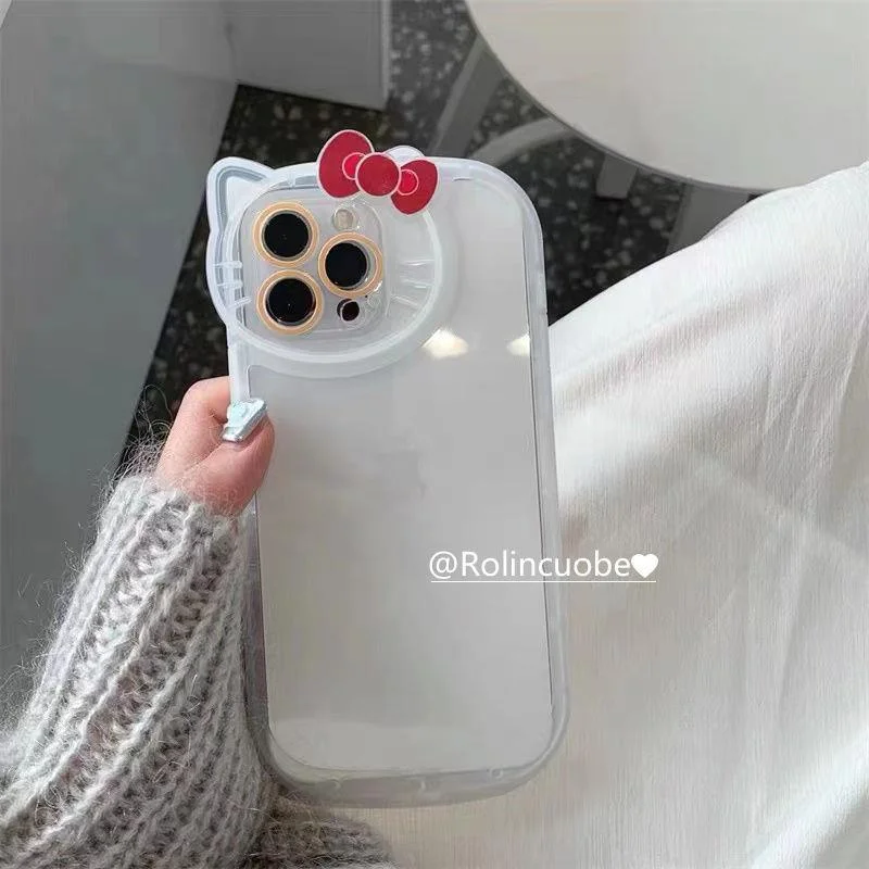 Sanrio Hello Kitty Прозрачный Чехол Для Телефона iPhone 14 13 12 11 Pro Max X XR XS 7 8 Plus Силиконовый Бампер Прозрачная Мягкая Задняя Крышка Изображение 4