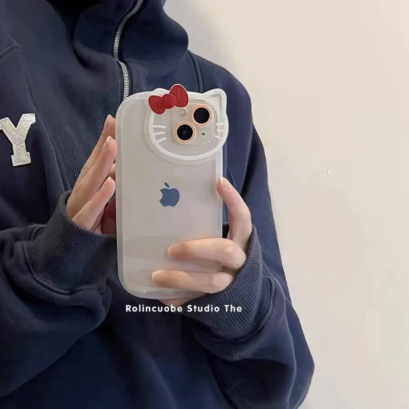 Sanrio Hello Kitty Прозрачный Чехол Для Телефона iPhone 14 13 12 11 Pro Max X XR XS 7 8 Plus Силиконовый Бампер Прозрачная Мягкая Задняя Крышка Изображение 5
