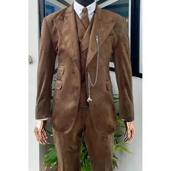 Распродажа Высококачественный мужской приталенный модный банкетный костюм жениха на одной пуговице (костюм + жилет + брюки), деловой красивый костюм для отдыха, комплект из трех предметов ~ Костюмы и блейзеры | Car-doctor36.ru 11