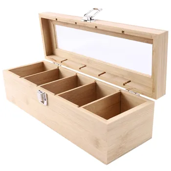 Органайзер для чайных пакетиков Bamboo System Коробка для хранения ювелирных изделий с 5 отделениями Органайзер для чайных коробок Деревянный контейнер для пакетиков сахара
