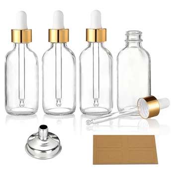 Герметичные дорожные флаконы-капельницы, 4 упаковки, с золотыми крышечками, прозрачное стекло для эфирных масел, 1 унция (30 мл)
