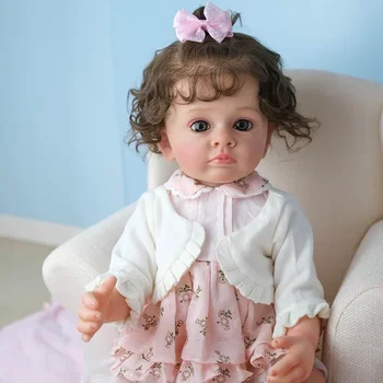 55-Сантиметровая кукла Tutti с полным силиконовым корпусом Reborn Baby Doll, реалистичная 3D-краска для кожи Genesis, вьющиеся волосы с корнями, можно купать в подарки для девочек 2