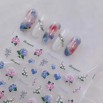 1Шт Цветочные Наклейки для ногтей Розовые Украшения для ногтей 3D Рельефные Наклейки для ногтей Самоклеящиеся Аксессуары для маникюра 2