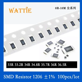 SMD резистор 1206 1% 33R 33,2R 34R 34,8R 35,7R 36R 36,5R 100 шт./лот микросхемные резисторы 1/4 Вт 3,2 мм*1,6 мм 1