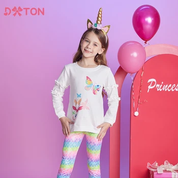 DXTON/ Зимние толстовки для девочек, детские топы с оборками и длинными рукавами, хлопковая одежда с принтом бабочек для малышей, детская хлопчатобумажная одежда 1