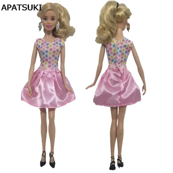 Розовое платье с цветочным узором для кукол Барби, цельное платье, одежда для кукольного домика, платья принцессы Барби, аксессуары для кукол DIY 1/6 1