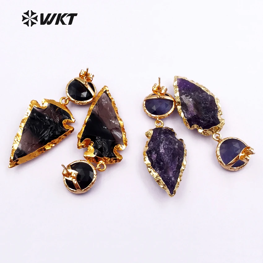 WKT WT-E424 Оптовая продажа Модных красивых белых хрустальных сережек с черным ключевым камнем, фиолетовых хрустальных длинных сережек для женщин Изображение 1