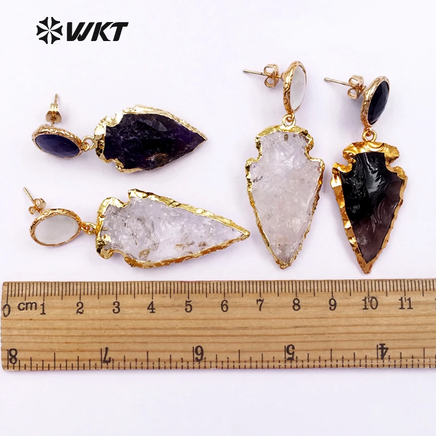 WKT WT-E424 Оптовая продажа Модных красивых белых хрустальных сережек с черным ключевым камнем, фиолетовых хрустальных длинных сережек для женщин Изображение 5