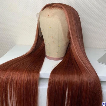 Мягкий Оранжево-коричневый парик с шелковистыми прямыми волосами длиной 26 дюймов для женщин, натуральная линия роста волос С волосами афро-младенца, бесклеевой ПАРИК 1