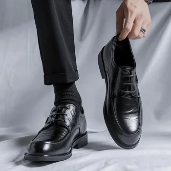 Мужская деловая официальная кожаная обувь, мужская кожаная обувь с тремя швами, мужская черная мягкая свадебная кожаная обувь для жениха с тремя швами 2