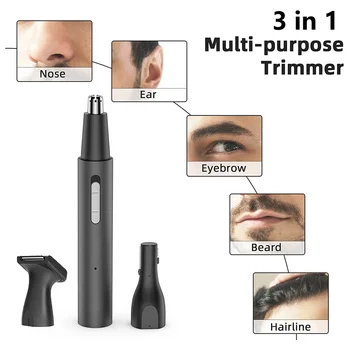 Электрический триммер для волос в носу и ушах для мужчин, Безболезненные перезаряжаемые Бакенбарды, брови, Борода, Машинка для стрижки волос 3 в 1, бритва 2