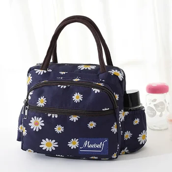 Женская холщовая сумка-тоут на молнии, сумка для подгузников, детские сумки для мамы, сумка для ланча, цветочная пляжная сумка для пикника с несколькими карманами 1