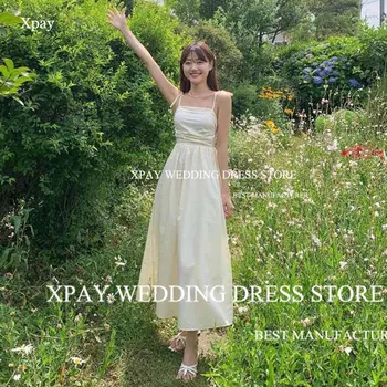 XPAY Простое Корейское свадебное платье на бретельках трапециевидной формы из тафты без рукавов, свадебное платье для фотосессии на заказ, платье невесты с открытой спиной 1