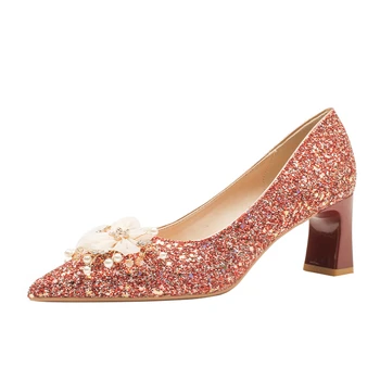 Женские слипоны на высоком каблуке с милым цветочным рисунком, женские блестящие свадебные туфли на шпильке, вечерние туфли-лодочки 1