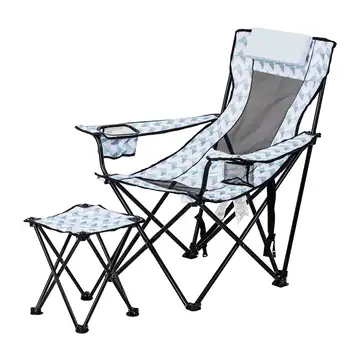 Раскладное кресло для отдыха, отдельная подставка для ног, бело-голубой дизайн, мягкий подголовник, для взрослых, 10,56 фунтов 1