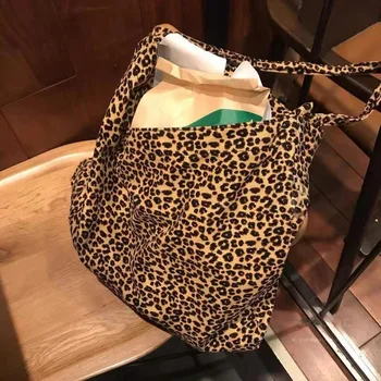 Южная Корея, леопардовая холщовая сумка, звездный вельветовый принт, сумка через плечо большой емкости, косая сумка для девочек, сумка через плечо в корейском стиле 1