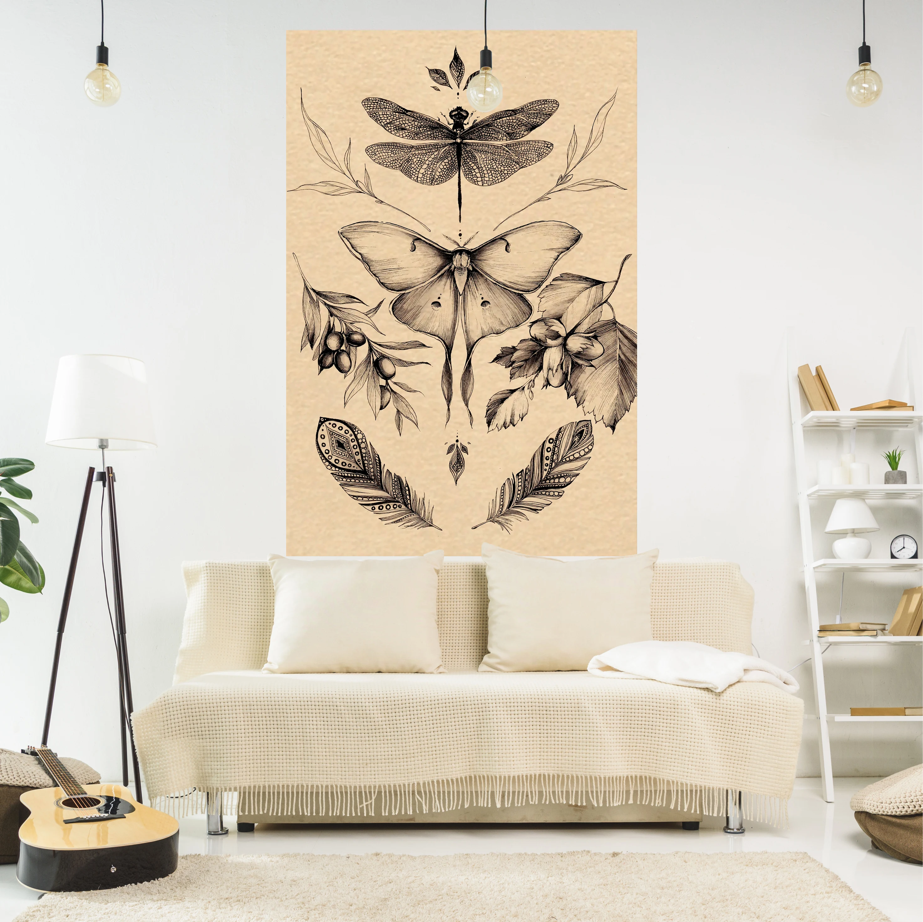 Винтажный гобелен XxDeco с нарисованной от руки бабочкой, Богемная художественная эстетика, ковры для украшения спальни или дома Изображение 1