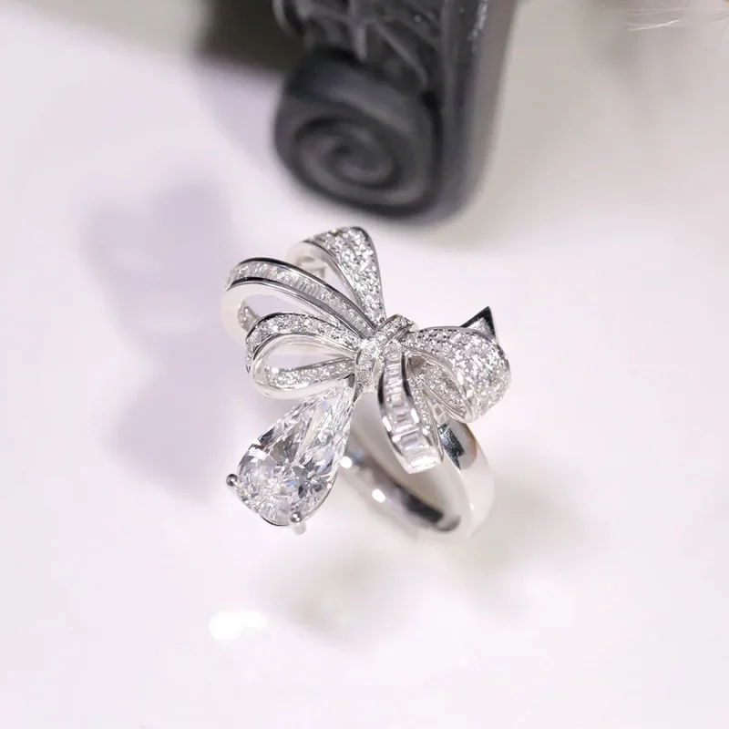 Новое высококачественное кольцо-бантик с дизайном женской ниши, роскошными трехмерными капельками воды Изображение 3