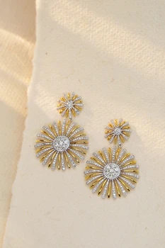 Серьги LUOWEND из белого и желтого золота 18 Карат, роскошный дизайн подсолнуха, серьги с настоящими натуральными бриллиантами 1,2 карата, женские свадебные 2