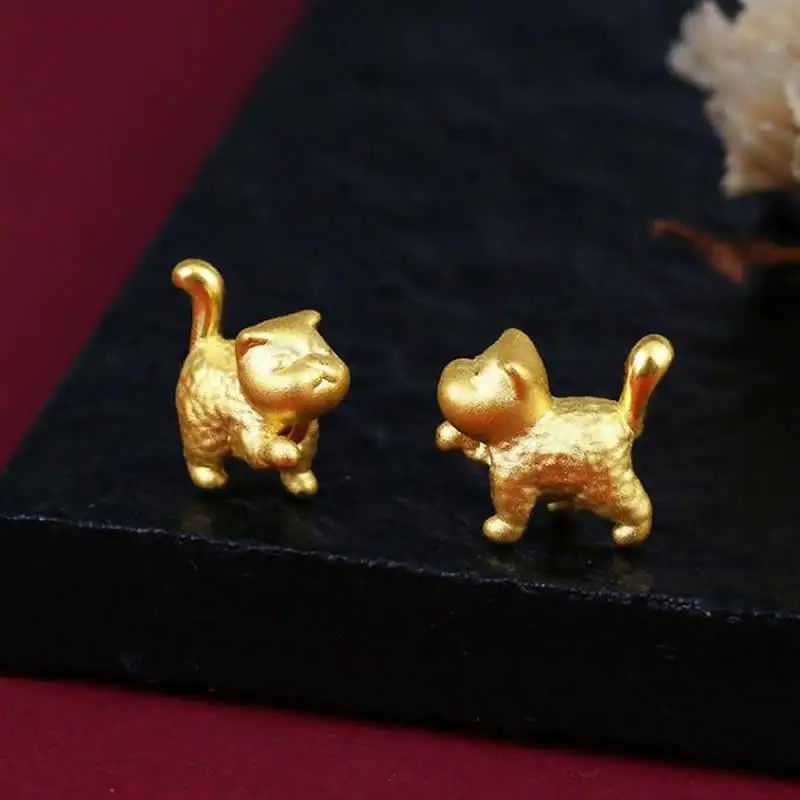 Браслет из чистого желтого золота 24 К, женский браслет-кошка из золота 999 пробы Изображение 1