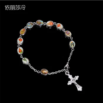 Ювелирный браслет с изображением креста Иисуса, двусторонняя икона, четки Иисуса, святая роза, сострадание - браслет с религиозной иконой, бусины