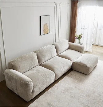 Прямой диван во французском кремовом стиле для гостиной на троих, диван из хлопчатобумажной и льняной ткани 1