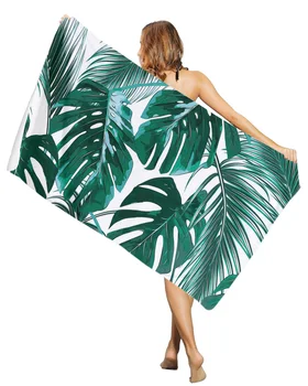 Зеленые тропические растения в джунглях, пальмовые листья, Пляжные полотенца, Негабаритное Впитывающее Песок Пляжное одеяло для путешествий, Легкое полотенце 1