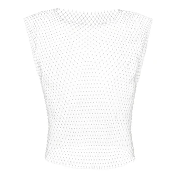 E0BF Модная рубашка в ромбовидную сетку с полой спинкой Рубашка в ромбовидную сетку Аксессуары для одежды Ажурный топ Жилет для исполнителей 2