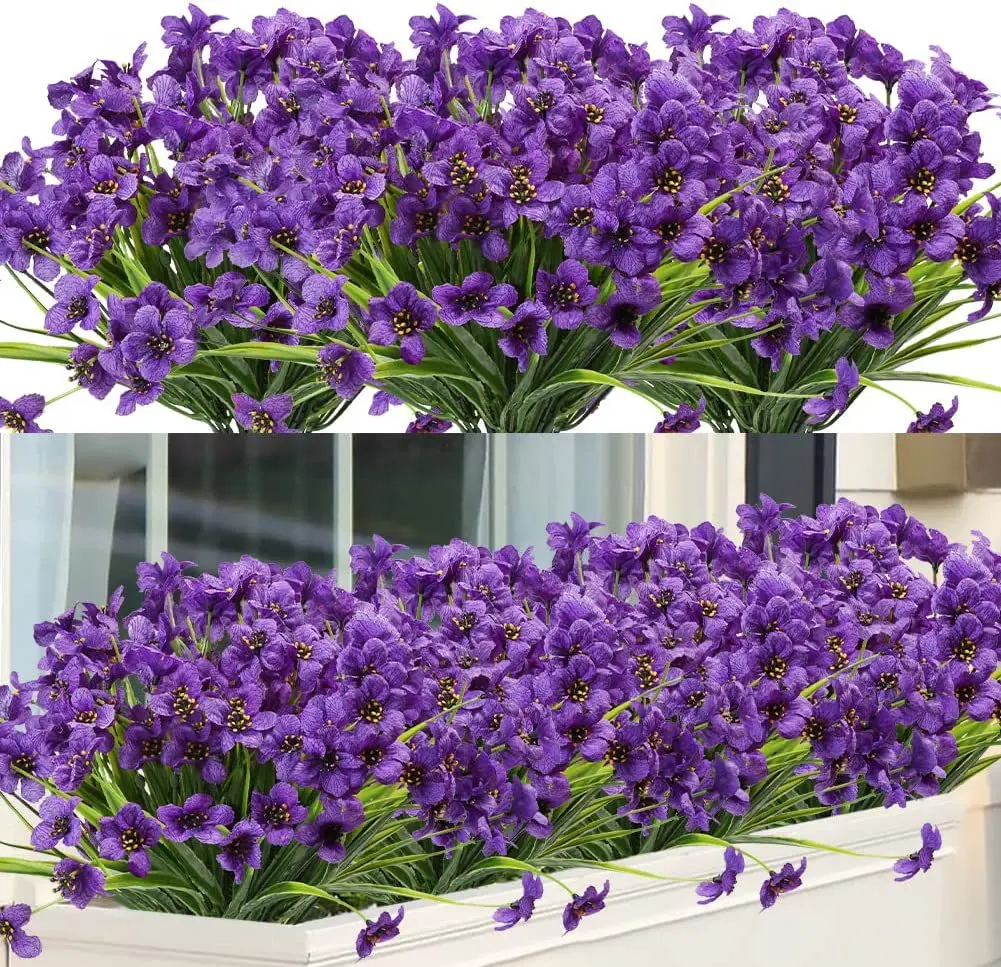 1 шт. реалистичных фиолетовых искусственных цветов для наружного декора, устойчивых к ультрафиолетовому излучению искусственных растений, свадебных украшений на крыльце, искусственных цветов Изображение 5