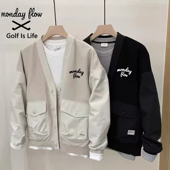 Mondayflow Осенняя одежда Для гольфа, Куртка для гольфа, Мужская одежда для гольфа, Пальто для гольфа, Новая куртка, Мужская одежда для гольфа, Ветровка с V-образным вырезом, Пальто для гольфа 1