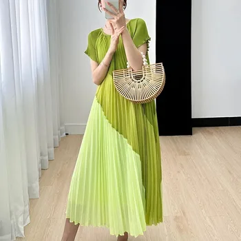 ALSEY Miyake Плиссированное Корейское Элегантное Свободное платье миди с короткими рукавами, Летняя новая Женская длинная юбка, Французское платье высокого класса Sense 1