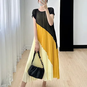 ALSEY Miyake Плиссированное Корейское Элегантное Свободное платье миди с короткими рукавами, Летняя новая Женская длинная юбка, Французское платье высокого класса Sense 2
