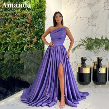 Элегантное плиссированное платье Amanda длиной до пола из благородной тафты 2023, сексуальное вечернее платье с разрезом сбоку 1