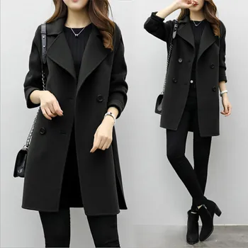 Куртка для Woma 2023, Осенне-зимнее новое шерстяное пальто, женские двубортные твидовые куртки средней длины, женские 2