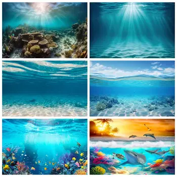 Фон для фотосъемки подводного мира океана, рыб, кораллов, аквариума, душа ребенка, фон для портретной фотосъемки на день рождения 1