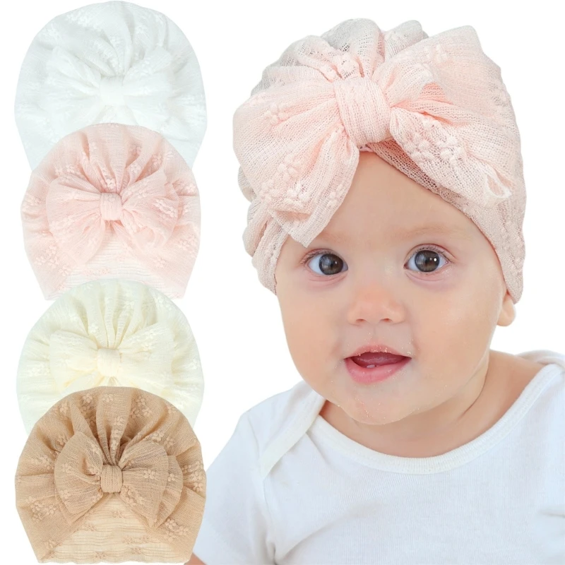 F62D Детская Кружевная шляпа, тюрбан для новорожденных девочек, Больничная шляпа для новорожденных, Детская шляпа для малышей, большой бант для волос, подарок для обертывания головы Изображение 1