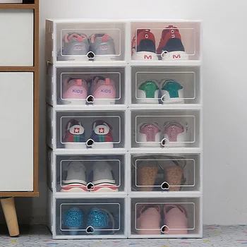 6 упаковок Прозрачная Коробка для обуви Органайзеры для обуви Пластиковый Утолщенный Складной Пылезащитный Ящик для хранения, Штабелируемый Комбинированный Шкаф для обуви 1