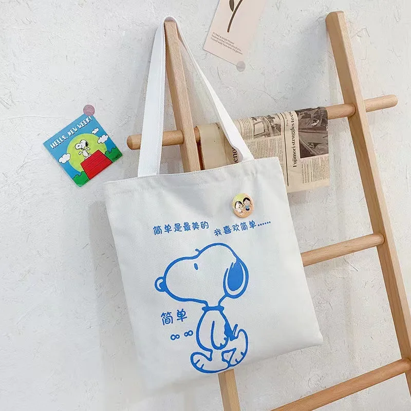 Женская сумка-тоут Snoopy, холщовая сумка-шоппер, сумка для девочек с героями мультфильмов Аниме, складная детская подарочная дорожная сумка большой емкости Изображение 1