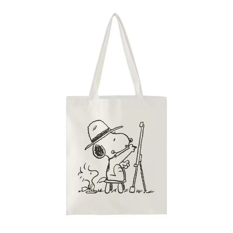 Женская сумка-тоут Snoopy, холщовая сумка-шоппер, сумка для девочек с героями мультфильмов Аниме, складная детская подарочная дорожная сумка большой емкости Изображение 2