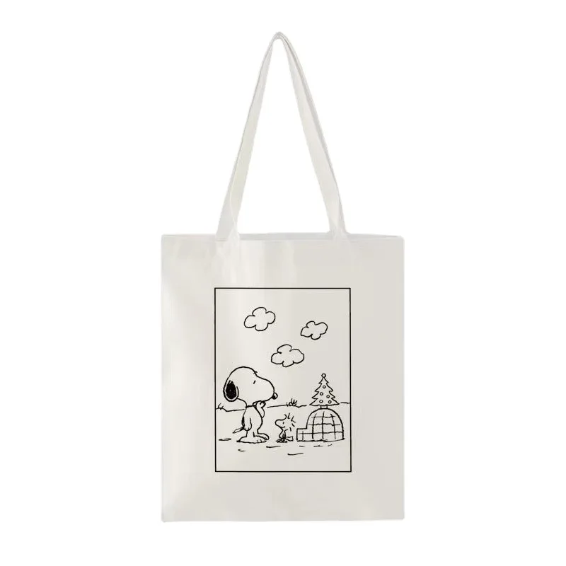 Женская сумка-тоут Snoopy, холщовая сумка-шоппер, сумка для девочек с героями мультфильмов Аниме, складная детская подарочная дорожная сумка большой емкости Изображение 3