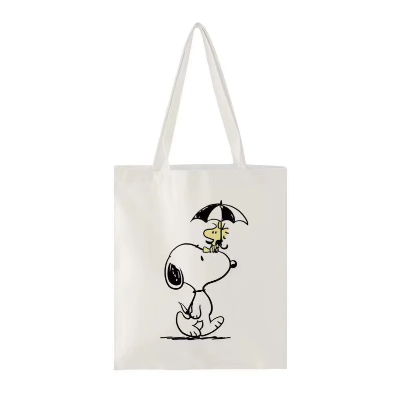 Женская сумка-тоут Snoopy, холщовая сумка-шоппер, сумка для девочек с героями мультфильмов Аниме, складная детская подарочная дорожная сумка большой емкости Изображение 4