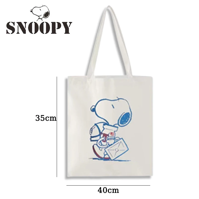 Женская сумка-тоут Snoopy, холщовая сумка-шоппер, сумка для девочек с героями мультфильмов Аниме, складная детская подарочная дорожная сумка большой емкости Изображение 5