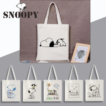Женская сумка-тоут Snoopy, холщовая сумка-шоппер, сумка для девочек с героями мультфильмов Аниме, складная детская подарочная дорожная сумка большой емкости