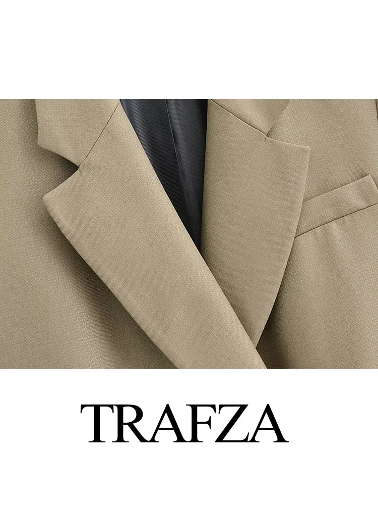 Женское украшение с откидным карманом TRAFZA, Свободный двубортный повседневный блейзер, Винтажная весенняя женская модная верхняя одежда с длинным рукавом Изображение 3
